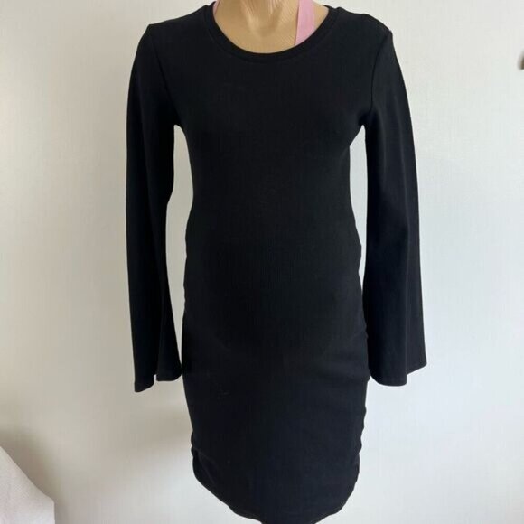 Brand New Rose Maternite Women’s XXS Black Long Bell Sleeve Dress Goth Pregnancy - Picture 1 of 14